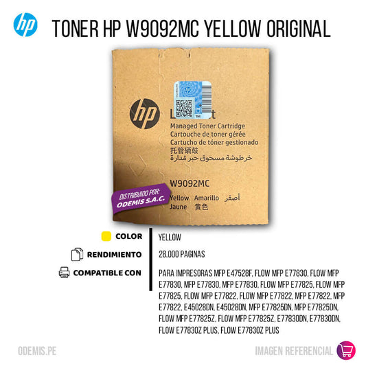 Toner Hp W9092MC Yellow E45028DN, E47528 28,000 pag, Original