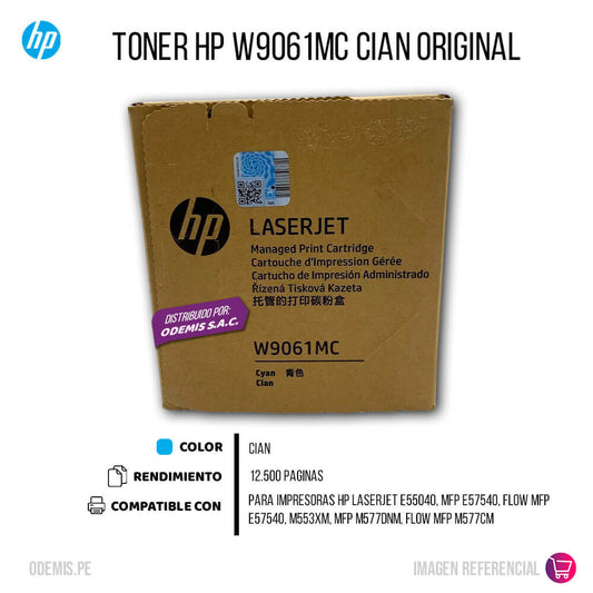 Toner Hp W9061MC Cian E55040, E57540,M553Xm 12,500 pag