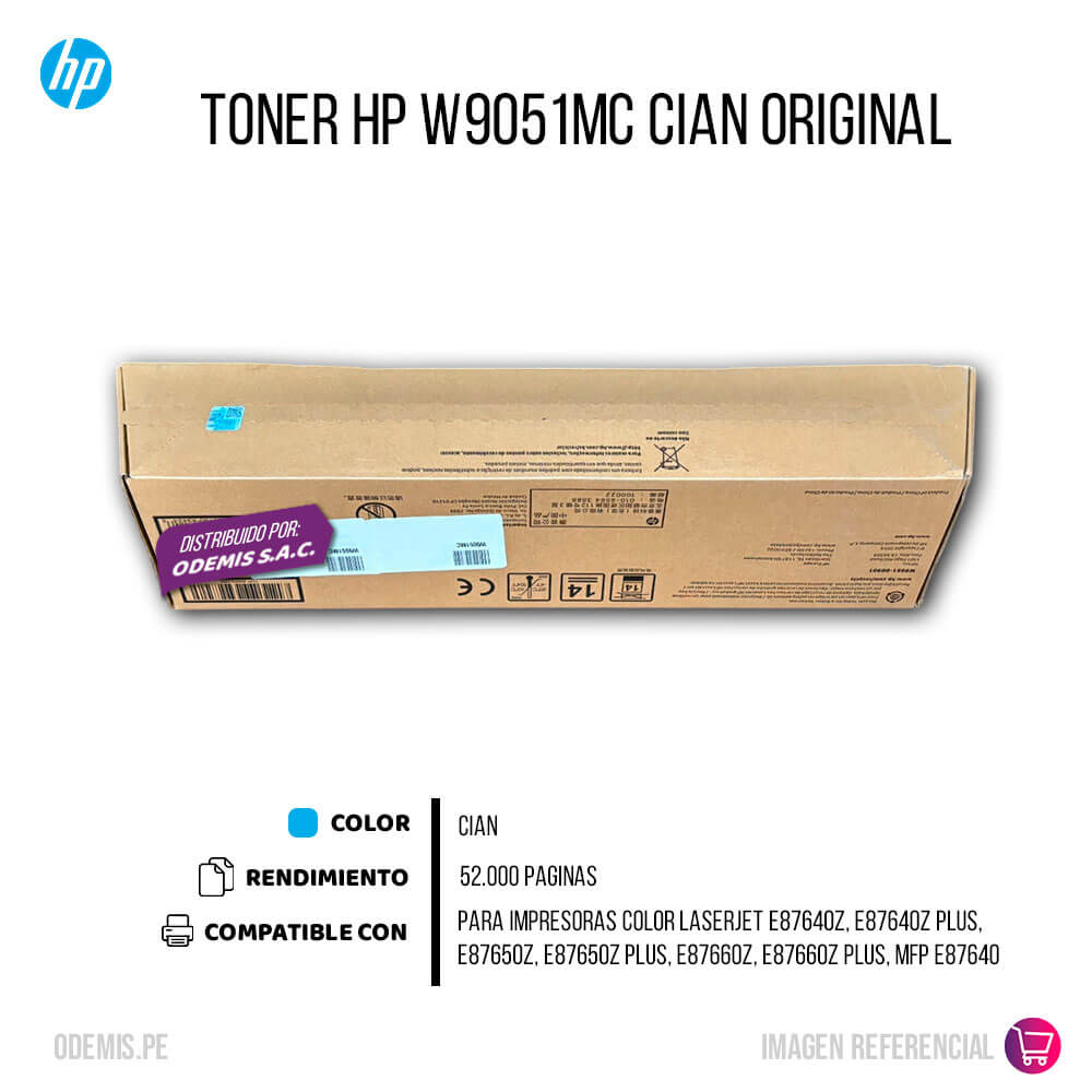 Toner Hp W9051MC Cian E87660DN, E87640z 52,000 pag Original