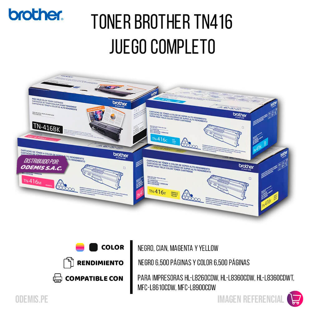 Toner Brother TN416 L8260CDW, L8610CDW, L8900CDW Pack Completo