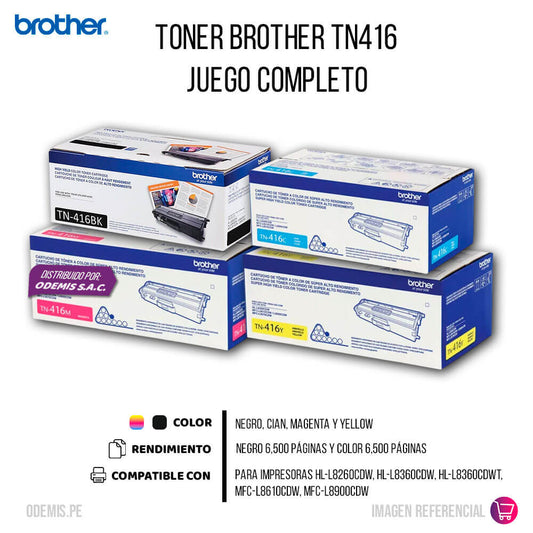 Toner Brother TN416 L8260CDW, L8610CDW, L8900CDW Pack Completo