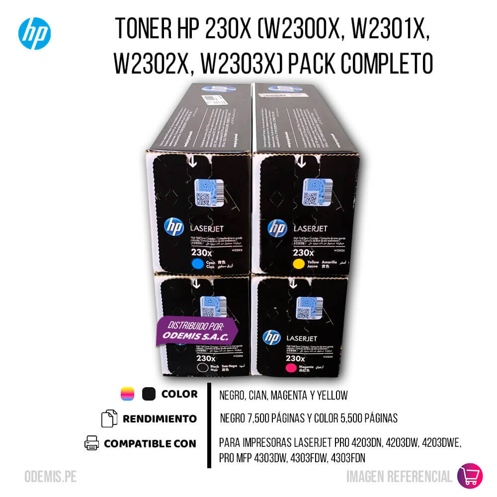 Toner Hp 230X (W2300X, W2301X, W2302X, W2303X) Pack Completo