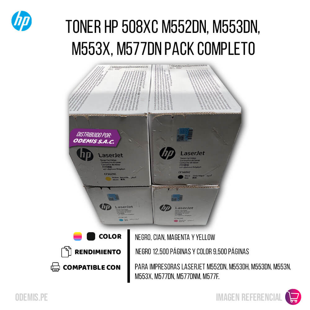 Toner Hp 508XC M552dn, M553dn, M553x, M577dn Pack Completo