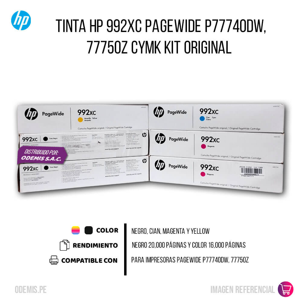 Tinta Hp 992XC Pagewide P77740Dw, 77750Z CYMK Kit Original
