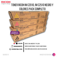 Toner Ricoh IM C2010, IM C2510 Negro y Colores Pack Completo