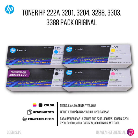 Toner Hp 222A 3201, 3204, 3288, 3303, 3388 Pack Original