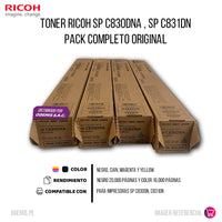 Toner Ricoh SP C830DNA , SP C831DN Pack Completo Original