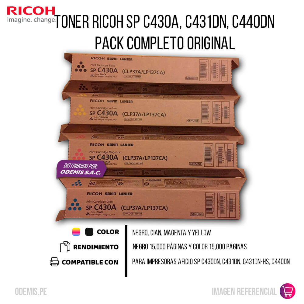 Toner Ricoh SP C430A, C431Dn, C440Dn Pack Completo Original