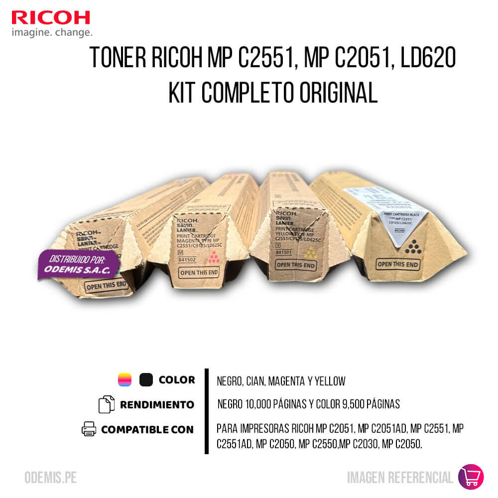 Toner Ricoh MP C2551, MP C2051, LD620 Kit Completo Original