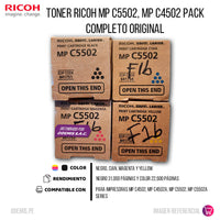 Toner Ricoh MP C5502, MP C4502 Pack Completo Original
