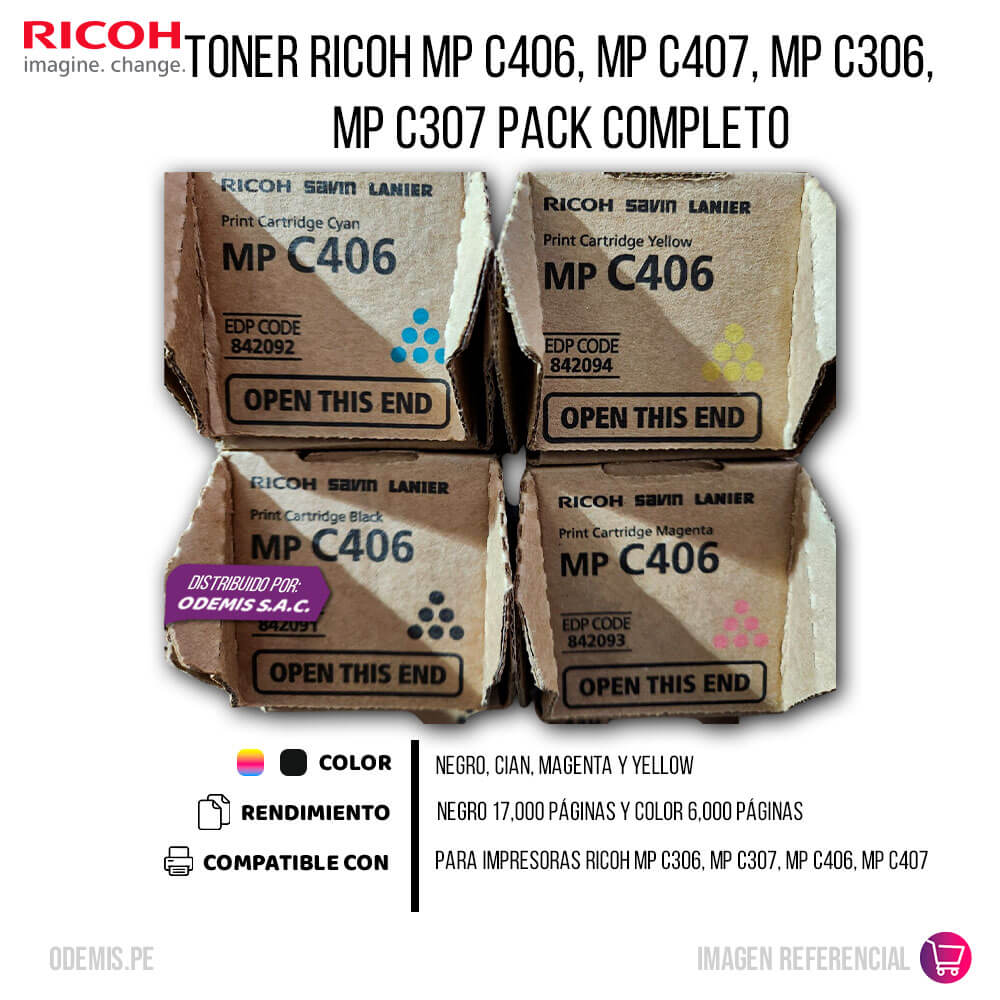 Toner Ricoh MP C406, MP C407, MP C306, MP C307 Pack Completo