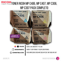 Toner Ricoh MP C406, MP C407, MP C306, MP C307 Pack Completo
