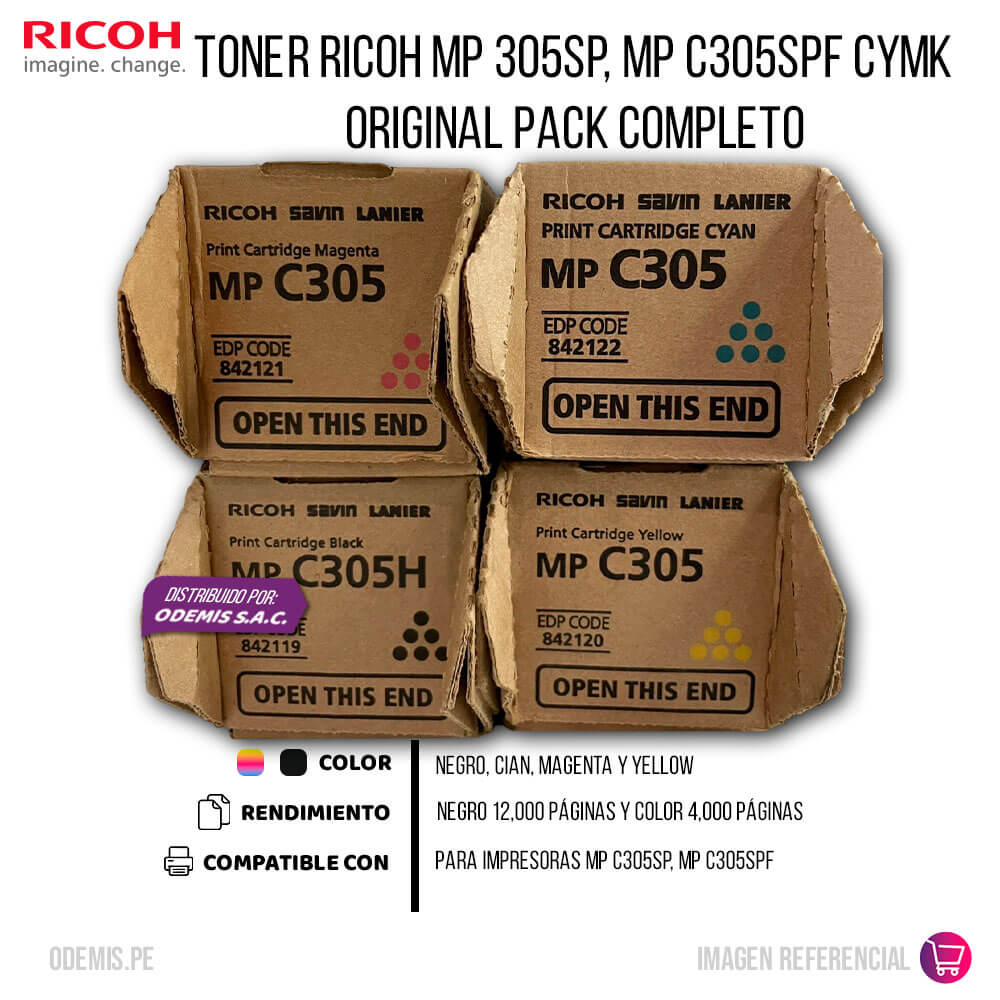 Toner Ricoh MP 305SP, MP C305SPF CYMK Original Pack Completo