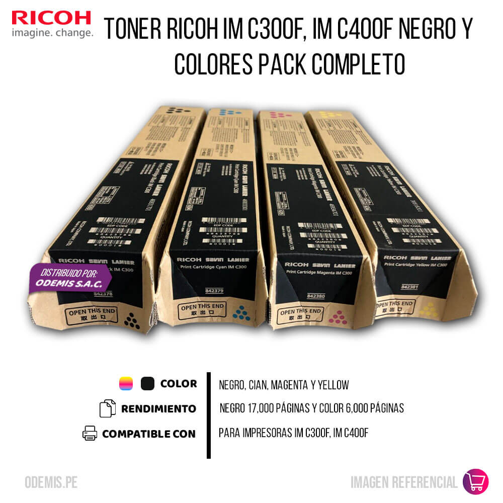 Toner Ricoh IM C300F, IM C400F Negro y Colores Pack Completo