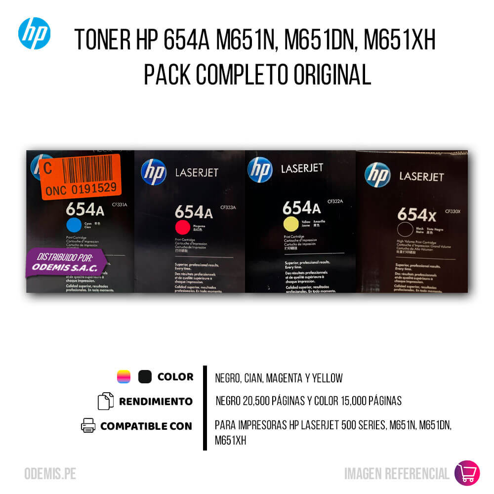 Toner Hp 654A M651n, M651dn, M651xh Pack Completo Original