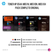 Toner Hp 654A M651n, M651dn, M651xh Pack Completo Original