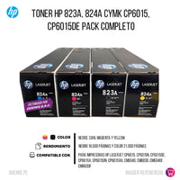 Toner Hp 823A, 824A CYMK CP6015, CP6015de Pack Completo