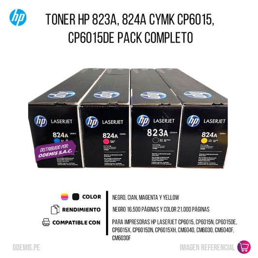 Toner Hp 823A, 824A CYMK CP6015, CP6015de Pack Completo