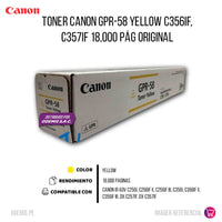 Toner Canon GPR-58 Yellow C356iF, C357iF 18,000 pág Original