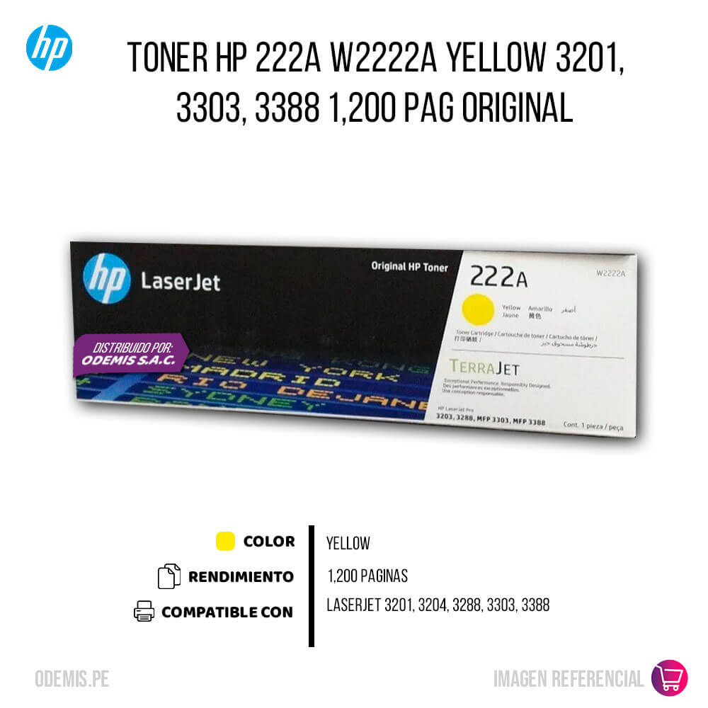 Toner Hp 222A W2222A Yellow 3201, 3303, 3388 1,200 pag Original