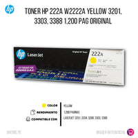Toner Hp 222A W2222A Yellow 3201, 3303, 3388 1,200 pag Original