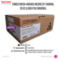 Toner Ricoh 406465 Negro SP 3400HA, 3510 5,000 pag Original