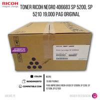 Toner Ricoh Negro 406683 SP 5200, SP 5210 19,000 pag Original