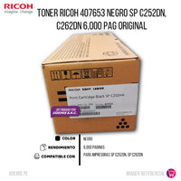 Toner Ricoh 407653 Negro SP C252DN, C262DN 6,000 pag Original