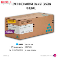 Toner Ricoh 407654 Cyan SP C252DN, C262DN 6,000 pag Original