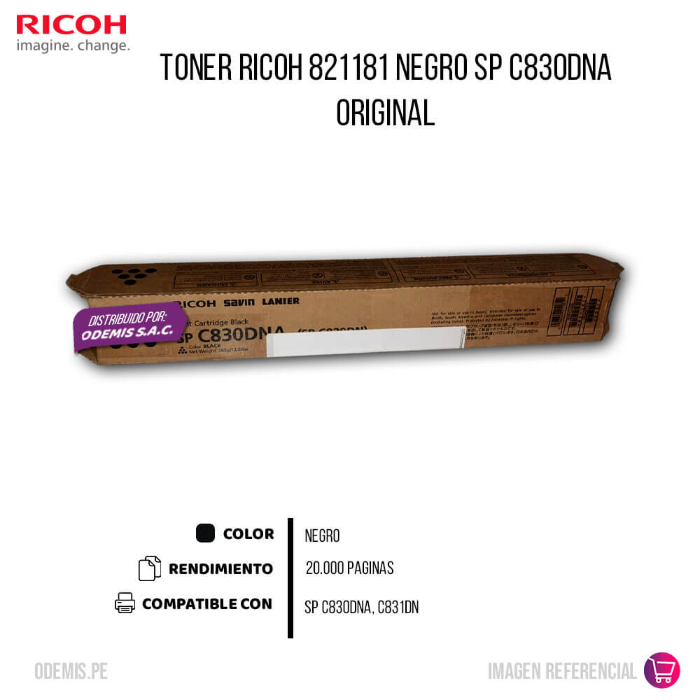 Toner Ricoh 821181 Negro SP C830DNA, C831DN 20,000 pag Original