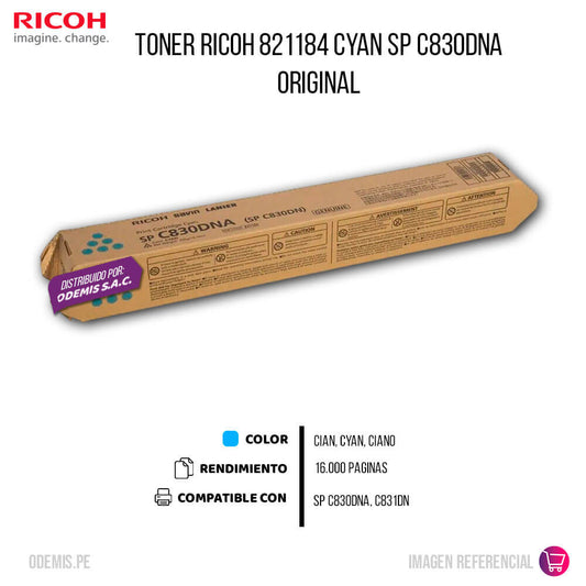 Toner Ricoh 821184 Cyan SP C830DNA, C831DN 16,000 pag Original