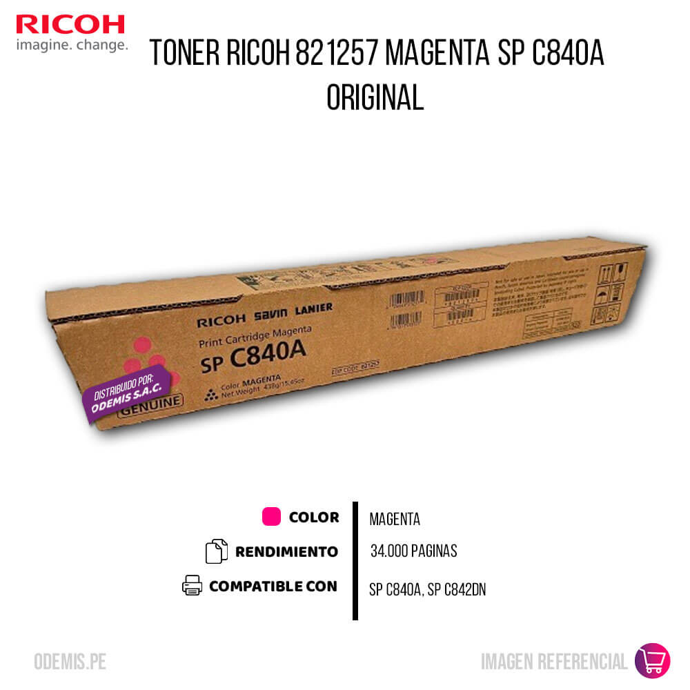 Toner Ricoh 821257 Magenta SP C840A, C842dn 34,000 pag Original