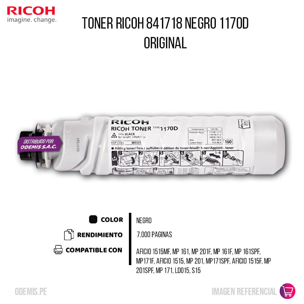 Toner Ricoh 841718 Negro 1170D, MP1201 7,000 pag Original