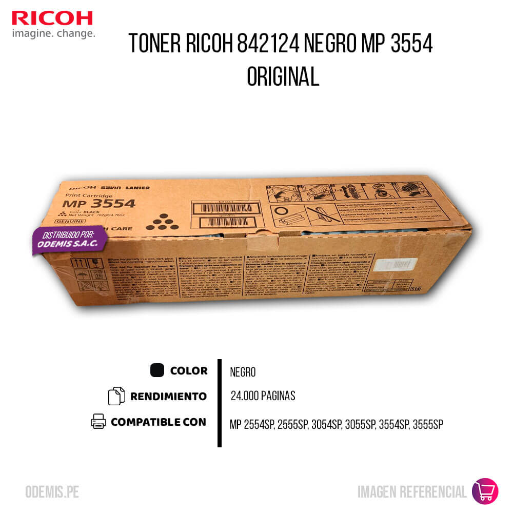 Toner Ricoh 842124 Negro MP 2554SP, MP 3054SP, MP 3554SP Series