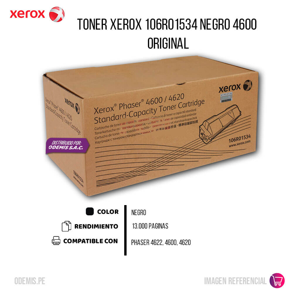 Toner Xerox 106R01534 Negro Phaser 4600, 4620 13,000 pág