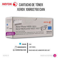 Toner Xerox 106R02760 Cyan 1K Pág. 6020 Original