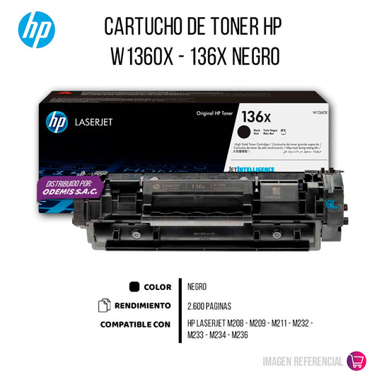 Toner Hp 136X Black W1360X 2600 Pág. M211 Original