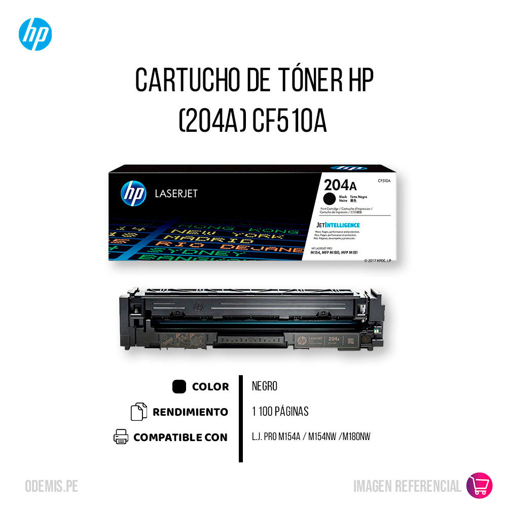 Toner Hp 204A Negro Cf510A 1,100 Pág. M180nw Original
