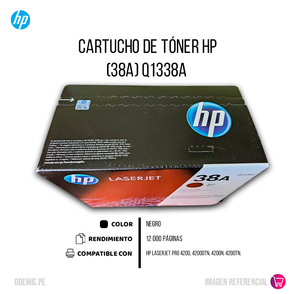 Toner Hp 38A Negro Q1338A 12K Pág. 4200 Original