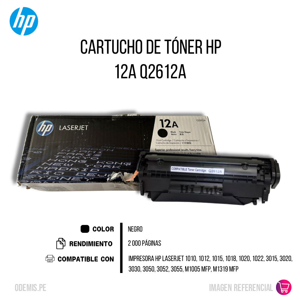 Tóner HP 12A Negro Q2612A 2,000 Pág. 1020, 1022nw Original