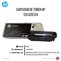 Tóner HP 12A Negro Q2612A 2,000 Pág. 1020, 1022nw Original