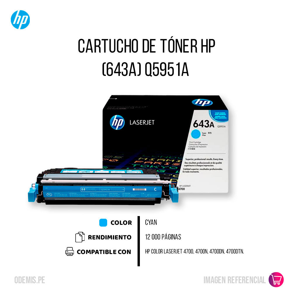 Toner Hp 643A Cyan Q5951A 10K Pág. 4700 Original