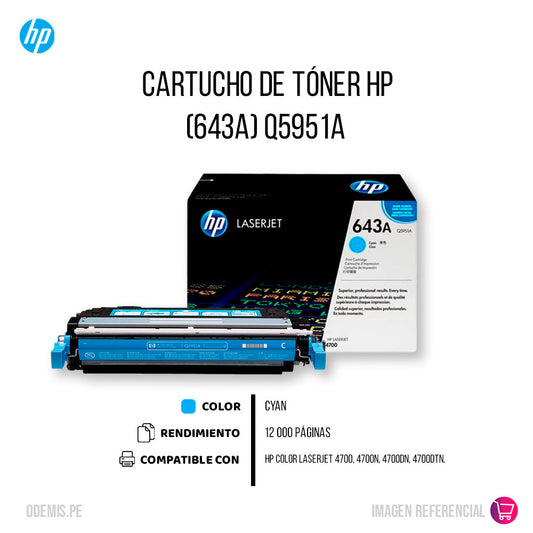 Toner Hp 643A Cyan Q5951A 10K Pág. 4700 Original