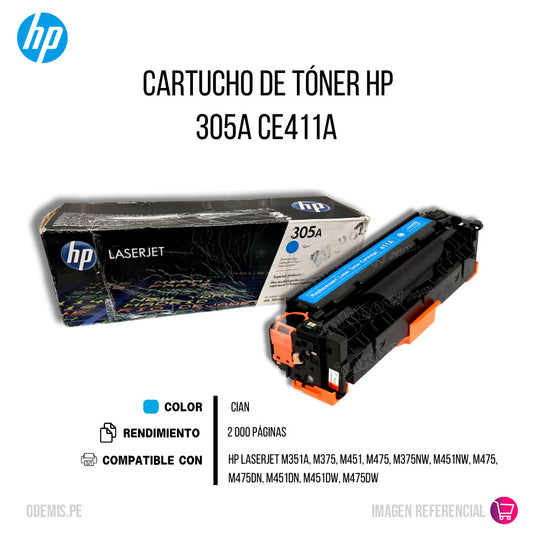 Toner Hp 305A Cyan Ce411A 2,600 Pág. M351A Original