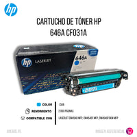 Toner Hp 646A Cyan CF031A 12.5K Pág. CM4540 Original