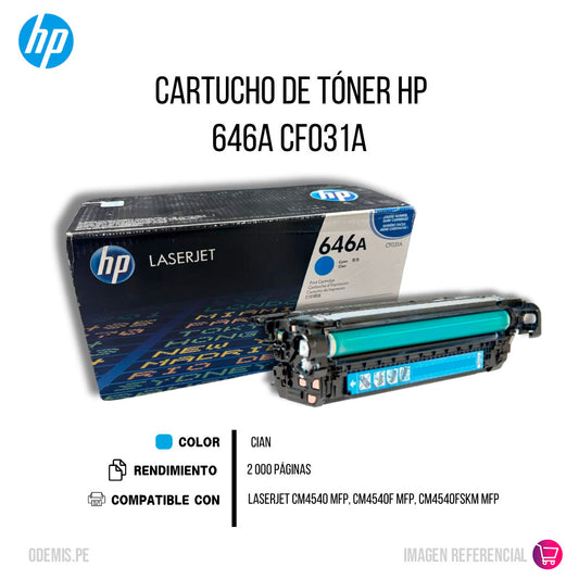 Toner Hp 646A Cyan CF031A 12.5K Pág. CM4540 Original