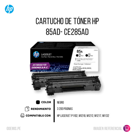 Dual Pack Toner Hp 85AD Negro Ce285Ad P1102 Original