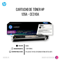 Toner Hp 126A Negro Ce310A 1,200 Pág. CP1020 Original