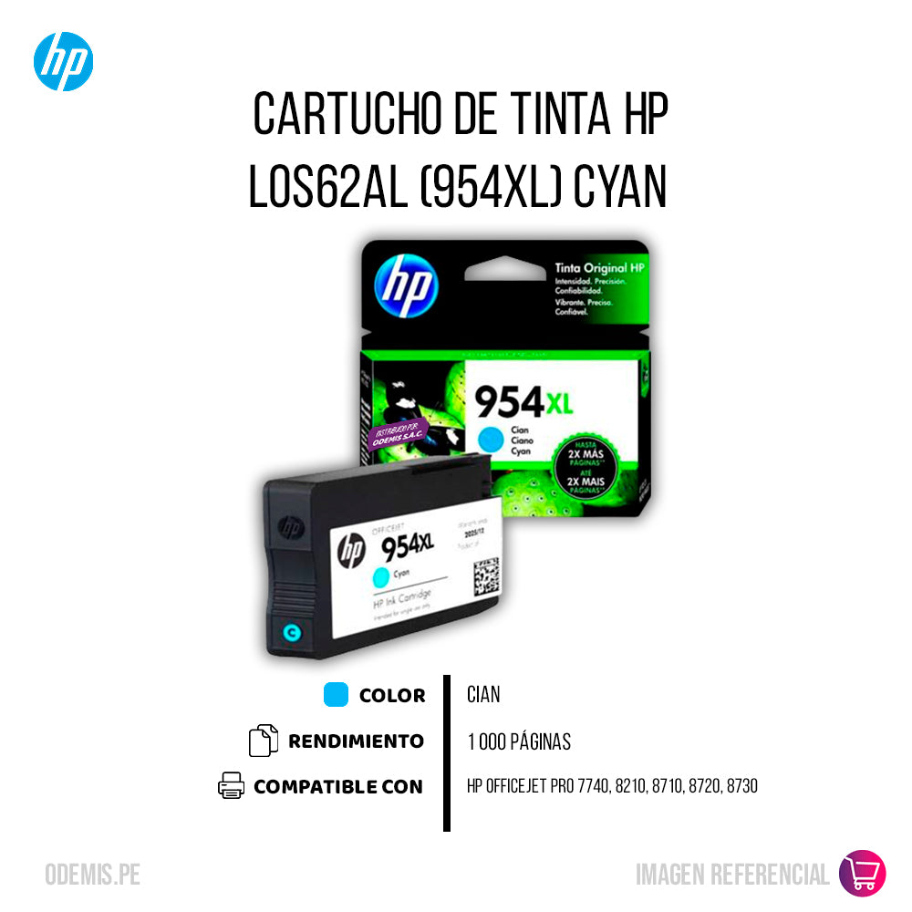 Tinta Hp 954Xl Cyan L0S62Al 1,6K Pág. 8210, 8216 Original