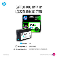 Tinta Hp 954Xl Cyan L0S62Al 1,6K Pág. 8210, 8216 Original